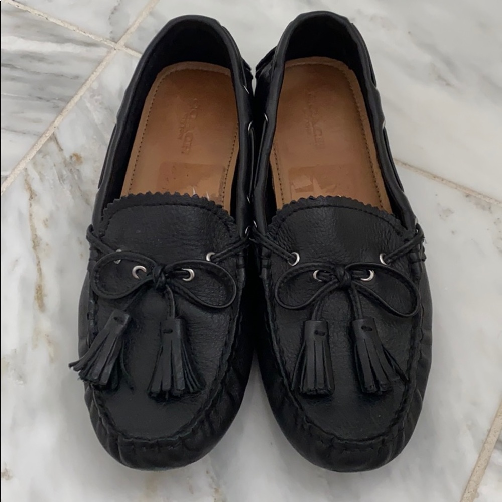 Coach black leather driving moccasins